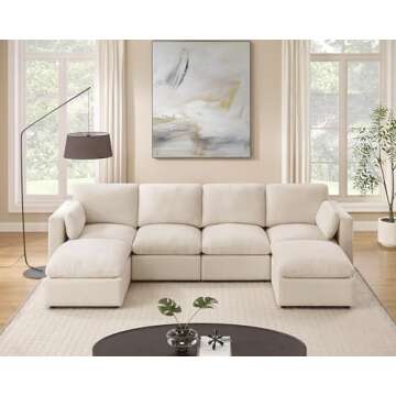 VANOMi 121"" Modular Sectional Sofa, Reversible U Shaped Couch, Convertible Sectional Sofa Couch, 6 Seat Sectional Couches with Chaise for Living Room, Chenille, Beige