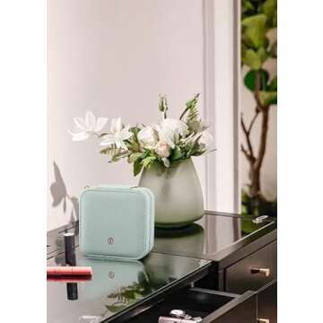 S.Leaf Travel Jewelry Organizer Travel Jewelry Boxes for Women Small Jewelry Travel Case Box Portable Travel Jewelry Case Travel Case Mini Jewelry (02_Lychee_Haze_Blue)