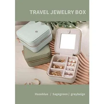 S.Leaf Travel Jewelry Organizer Travel Jewelry Boxes for Women Small Jewelry Travel Case Box Portable Travel Jewelry Case Travel Case Mini Jewelry (02_Lychee_Haze_Blue)