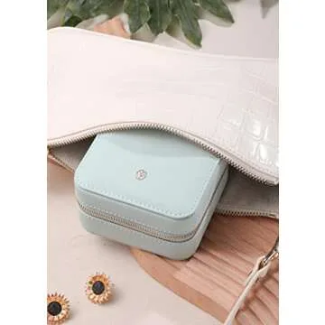 S.Leaf Travel Jewelry Organizer Travel Jewelry Boxes for Women Small Jewelry Travel Case Box Portable Travel Jewelry Case Travel Case Mini Jewelry (02_Lychee_Haze_Blue)