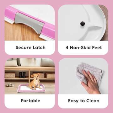 IRIS USA Pee Pad Holder, Small Puppy Pad Holder, Secured Latches, Non-Skid Rubber Feet, High Polish Finish for Easy Cleaning, Leak Protection Indoor Potty Tray, Fits 14"x17" Pad or Larger, Pink