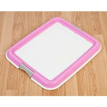 IRIS USA Pee Pad Holder, Small Puppy Pad Holder, Secured Latches, Non-Skid Rubber Feet, High Polish Finish for Easy Cleaning, Leak Protection Indoor Potty Tray, Fits 14"x17" Pad or Larger, Pink