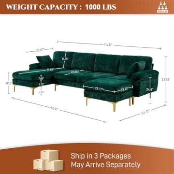 OUYESSIR U-Shaped Sectional Sofa Couch, 4 Seat Sofa Set for Living Room, Convertible L-Shaped Velvet...