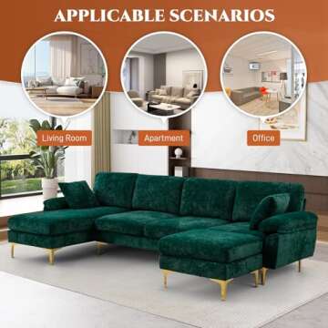 OUYESSIR U-Shaped Velvet Sectional Sofa Couch Set