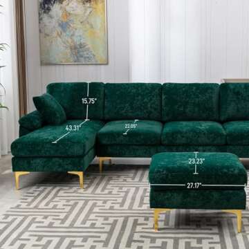 OUYESSIR U-Shaped Velvet Sectional Sofa Couch Set