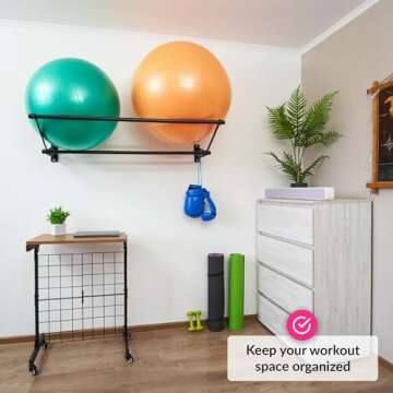 Exercise Ball Holder | Organize Your Space | Wall Mounted Ball Rack | Yoga Stability Ball Holder | E...