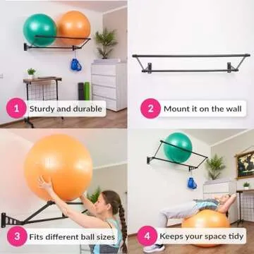 Exercise Ball Holder | Organize Your Space | Wall Mounted Ball Rack | Yoga Stability Ball Holder | Exercise Ball Wall Mount | Fitness Ball Rack | For Gyms, Studios, Home Gyms | Matte Black