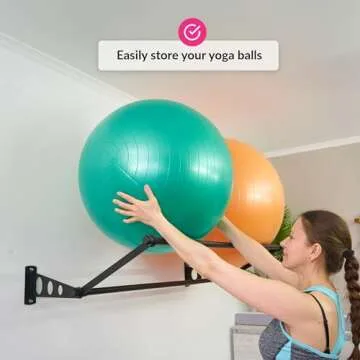 Exercise Ball Holder | Organize Your Space | Wall Mounted Ball Rack | Yoga Stability Ball Holder | Exercise Ball Wall Mount | Fitness Ball Rack | For Gyms, Studios, Home Gyms | Matte Black