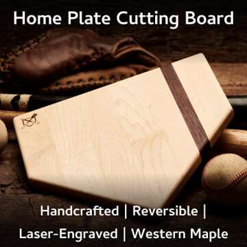 Baseball BBQ | 12'' Home Plate Cutting Board | Kitchen & BBQ Accessory for Baseball Fans Wood for Ch...