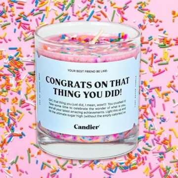 Candier Congrats Candle by Ryan Porter, 9oz | Congratulations Candle | Fragranced Soy Candle Pink