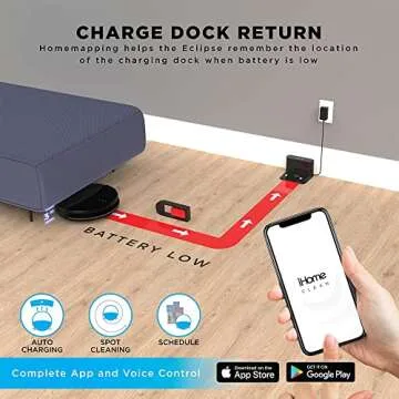 iHome AutoVac 2-in-1 Robot Vacuum and Mop Enabled with Mapping HomeMap Navigation,Ultra Strong Suction Power,HyperDrive Technology for Pet Hair,Hard Floor and Carpet,Alexa/Google and App Control,Eclipse Black,iHRV1