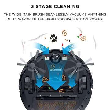 iHome AutoVac 2-in-1 Robot Vacuum and Mop Enabled with Mapping HomeMap Navigation,Ultra Strong Suction Power,HyperDrive Technology for Pet Hair,Hard Floor and Carpet,Alexa/Google and App Control,Eclipse Black,iHRV1
