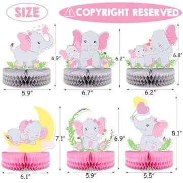 6 PCS Pink Elephant Honeycomb Centerpieces Baby Girl It's A Girl Table Decorations Pink Little Peanu...
