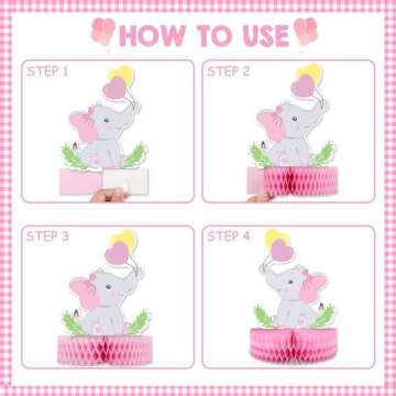 6 PCS Pink Elephant Honeycomb Centerpieces Baby Girl It's A Girl Table Decorations Pink Little Peanut Cutouts for Pink Elephant Theme Baby Shower Birthday Party Supplies