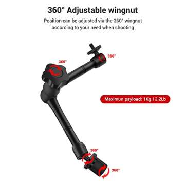 Obeamiu Camera Desk Mount Stand, 11 Inch Magic Arm with 1/4" Screw Thread, 15.5-25.5 Inch Tabletop C...