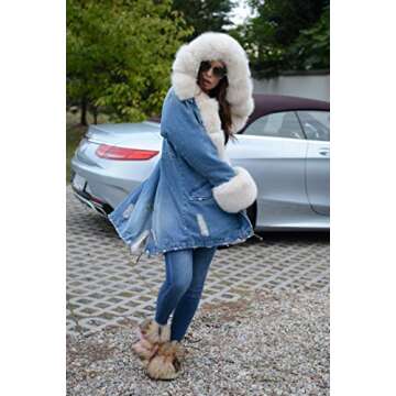 Roiii Women Thicken Warm Winter Coat Hood Down Parka Fleece Fur Outdoor Overcoat Long Jacket Outwear