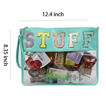 Leziazany Monogram Clear Makeup letter Bag transparent Travel Stadium letter bags Snack Pouch Clear beach bags for Cosmetics And Toiletries Organization clear travel pouch(Mint)