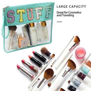 Leziazany Monogram Clear Makeup letter Bag transparent Travel Stadium letter bags Snack Pouch Clear beach bags for Cosmetics And Toiletries Organization clear travel pouch(Mint)