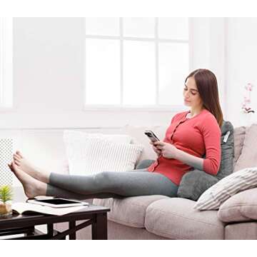 Nestl Reading Pillow Standard Bed Pillow, Back Pillow for Sitting in Bed Shredded Memory Foam Chair Pillow, Reading & Bed Rest Pillows Grey Back Pillow for Bed, Bed Chair Arm Pillow with Pockets