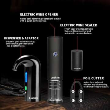Ludkim Electric Wine Opener: All-in-One Gift Set with Aerator, Corkscrew, Stopper, and More