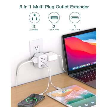 2-Pack Multi Plug Outlet Extender with USB, Addtam Electrical 3 Outlet Box Splitter with 3 USB Wall Charger(1 USB C), Power Stip No Surge Protector Cruise Essentials for Ship and Travel, ETL Listed