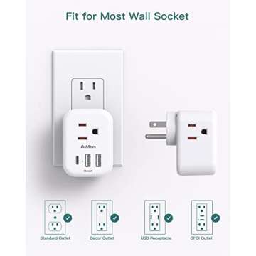 2-Pack Multi Plug Outlet Extender with USB, Addtam Electrical 3 Outlet Box Splitter with 3 USB Wall Charger(1 USB C), Power Stip No Surge Protector Cruise Essentials for Ship and Travel, ETL Listed
