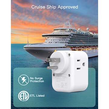 2-Pack Multi Plug Outlet Extender with USB, Addtam Electrical 3 Outlet Box Splitter with 3 USB Wall Charger(1 USB C), Power Stip No Surge Protector Cruise Essentials for Ship and Travel, ETL Listed
