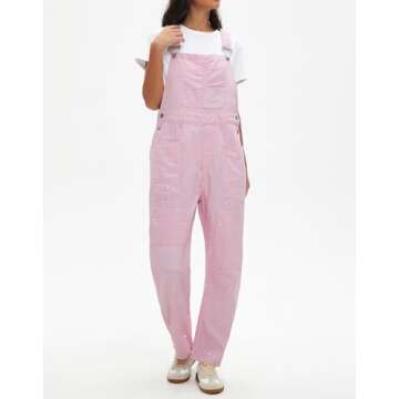 Kedera Womens Denim Bib Overalls Loose Fit Barrel Leg Adjustable Strap Jean Pants Jumpsuits with Patch Pockets