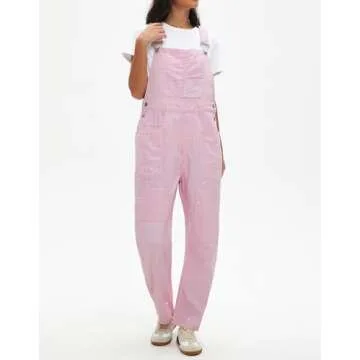 Kedera Womens Denim Bib Overalls Loose Fit Barrel Leg Adjustable Strap Jean Pants Jumpsuits with Patch Pockets