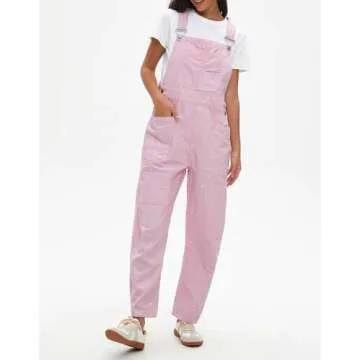 Kedera Womens Denim Bib Overalls Loose Fit Barrel Leg Adjustable Strap Jean Pants Jumpsuits with Patch Pockets