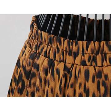 CHARTOU Womens Chic Elastic High Waisted A Line Leopard Print Pleated Shirring Midi-Long Skirt (Brown, Medium)