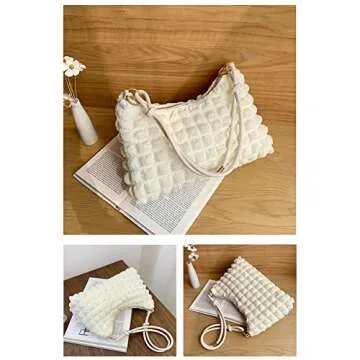 Women Casual Shoulder Bag, Solid Color Lattice Underarm Bag, Autumn Winter Tote Handbag Large Capacity