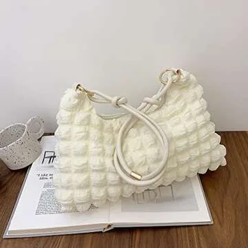 Women Casual Shoulder Bag, Solid Color Lattice Underarm Bag, Autumn Winter Tote Handbag Large Capacity