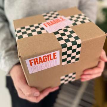 Cute Fragile Stickers for Shipping - Lavender Pink & Orange Red - 2 x 3 inch - Roll of 250 Moving St...