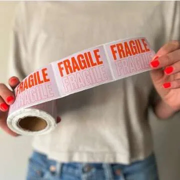 Cute Fragile Stickers for Shipping - Lavender Pink & Orange Red - 2 x 3 inch - Roll of 250 Moving Stickers for Shipping or Fragile Stickers for Moving Handle with Care Stickers for Shipping
