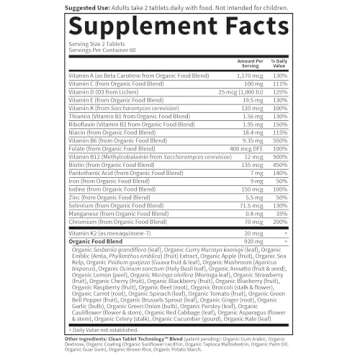 Garden of Life Organics Multivitamin for Women, Womens Multi with Vitamin C, D, Folate, B6, B12, Biotin, Iron, Vegan Whole Food Vitamins for Women, Energy, Skin, Nails, 120 Tablets