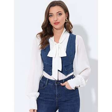Stylish Allegra K Women's Crop Denim Vest - Sleeveless Button Up