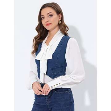 Stylish Allegra K Denim Vest for Women in Mid-Blue
