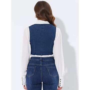 Stylish Allegra K Denim Vest for Women in Mid-Blue