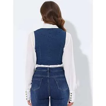 Stylish Allegra K Denim Vest for Women in Mid-Blue