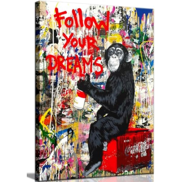 Banksy Monkey Street Graffiti Canvas Print Wall Art,-Follow Your Dreams Animal Canvas Art for Living...
