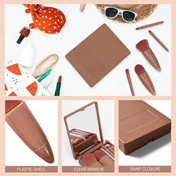 Unaone 5 Piece Makeup Brushes Set, Professional Travel Small Makeup Brushes with Brush Case Built-in Mirror, Portable Cosmetics Brushes for Eyeshadow, Powder, Foundation, Blush