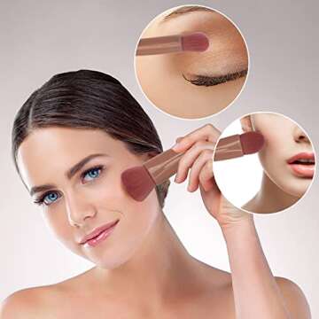 Unaone 5 Piece Makeup Brushes Set, Professional Travel Small Makeup Brushes with Brush Case Built-in Mirror, Portable Cosmetics Brushes for Eyeshadow, Powder, Foundation, Blush