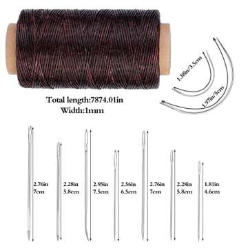 DUKOIPP Waxed Thread 218 Yards, Diameter 1mm,Leather Sewing Waxed Thread with Heavy Duty Needles, Pr...