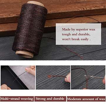 DUKOIPP Waxed Thread 218 Yards, Diameter 1mm,Leather Sewing Waxed Thread with Heavy Duty Needles, Professional Leather Thread for Leather Craft DIY, Leather Projects, Shoe Repairing(Dark Coffee)
