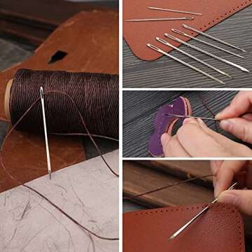 DUKOIPP Waxed Thread 218 Yards, Diameter 1mm,Leather Sewing Waxed Thread with Heavy Duty Needles, Professional Leather Thread for Leather Craft DIY, Leather Projects, Shoe Repairing(Dark Coffee)