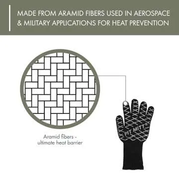Charcoal Companion Pit Mitt - Heat Resistant BBQ Grill Glove with Aramid Fiber Construction - Textured Silicone Grip for Enhanced Control, Non-Slip BBQ Gloves- Reversible for Right or Left Hand