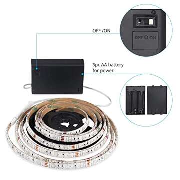 FISHBERG Waterproof 3528 SMD 120 LEDs Strip Lights Battery Operated 2M 6.6Ft Led Flexible Light Strip Crafts Lighting (Multicolor)