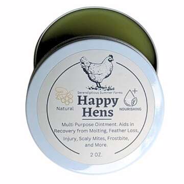 Happy Hens- All Purpose First Aid Poultry Balm. Organic Healing Ointment for Pecking Wounds/Sores, Frostbite, Mites, and Molting. Concentrated 2 oz. Tin Plastic Free Company.