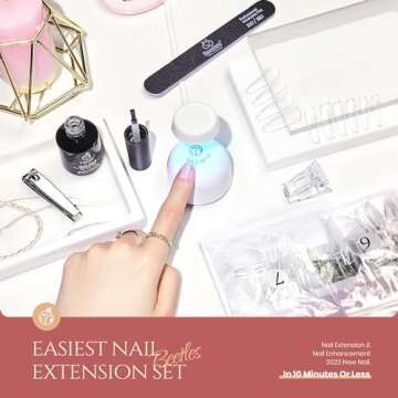 Beetles Acrylic Nail Tips Nail Glue Lamp Kit, 500pcs Gel Nail Kit Acrylic Set with Long Coffin False Nail 5 in 1 Nail Glue and UV LED Nail Lamp for Easy and Fast Nail Extension DIY Nail Art